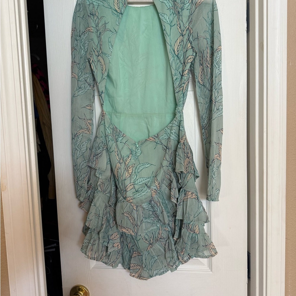 Elegant Green Leaf Print Dress